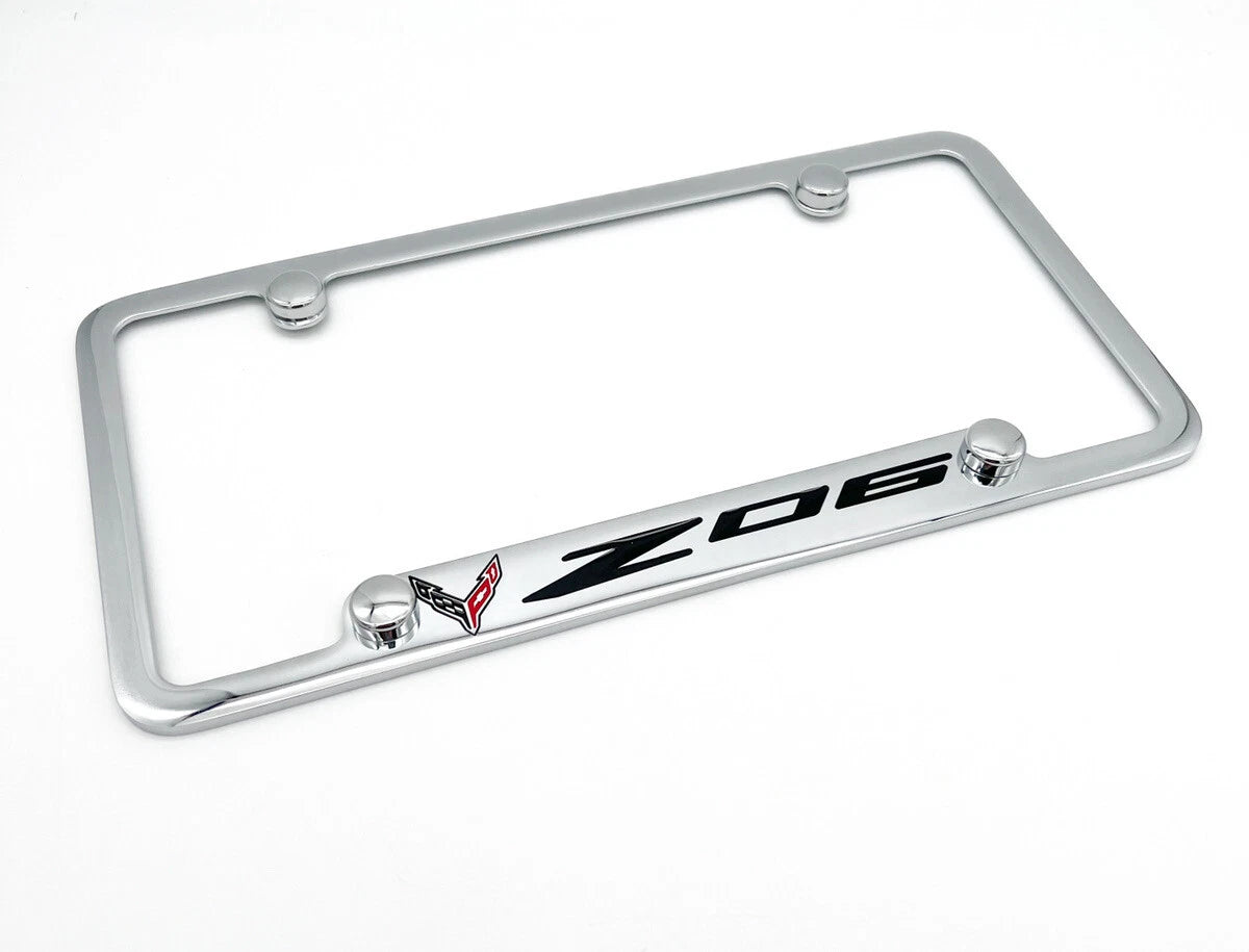 Chrome License Plate Frame with Chevy Corvette Logo for C8 Z06 (2020–2024)