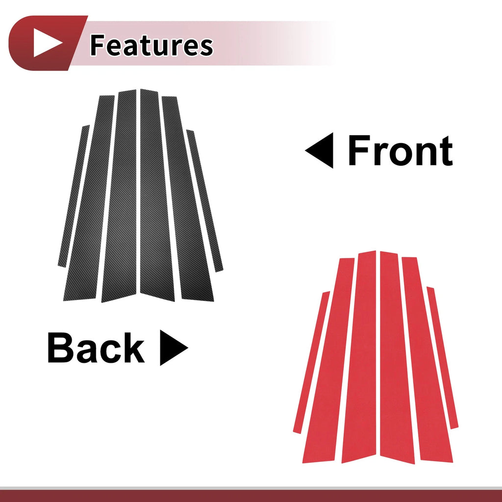 6 Pcs Car Door Pillar Window Trim for Honda Civic (2001–2005) Black Carbon Fiber