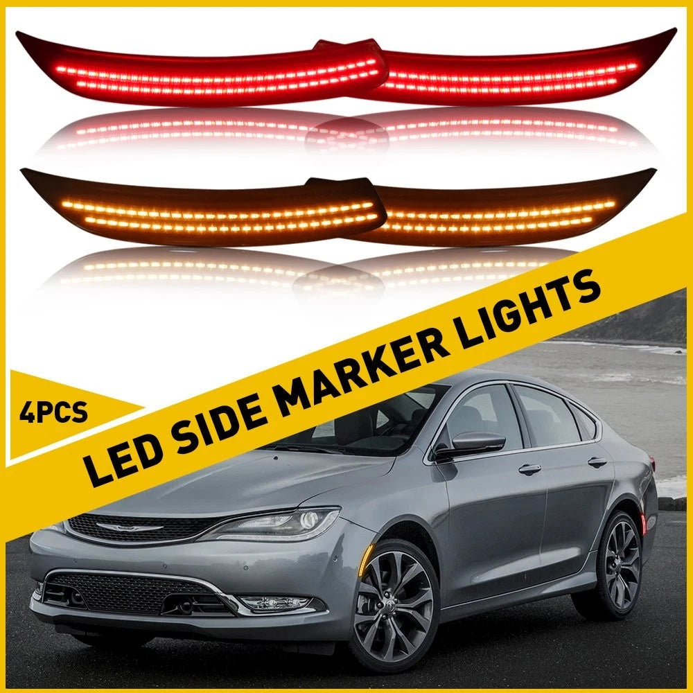 Set of 2 Front & Rear LED Side Marker Lights for Chrysler 200 (2015–2017) Smoked Lens