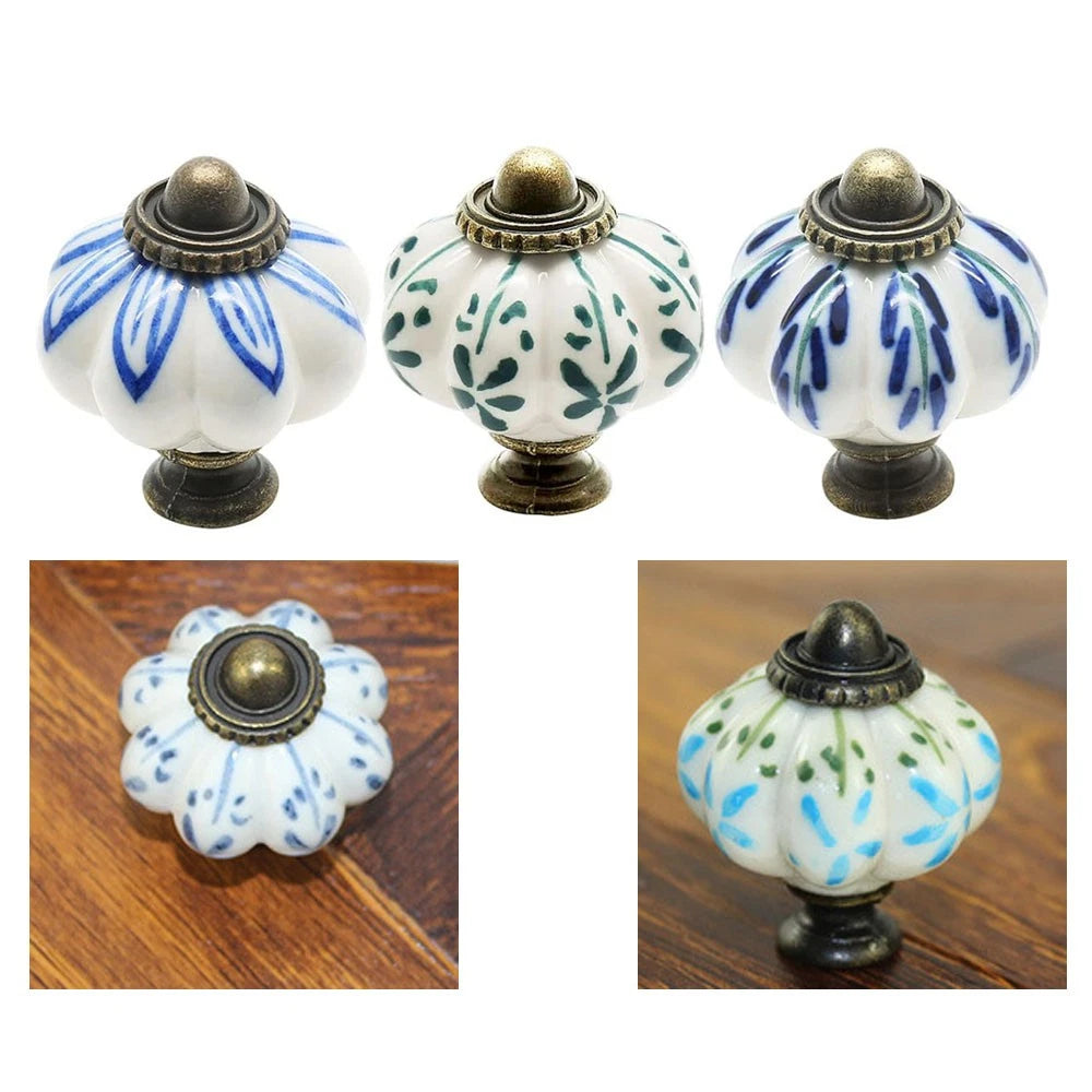 6X Elegant Pumpkin Ceramic Drawer Knobs for Dresser Hardware