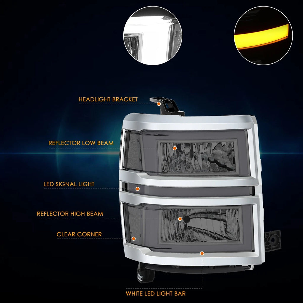 Square LED DRL Sequential Turn Headlights for Silverado 1500 (2014–2015)