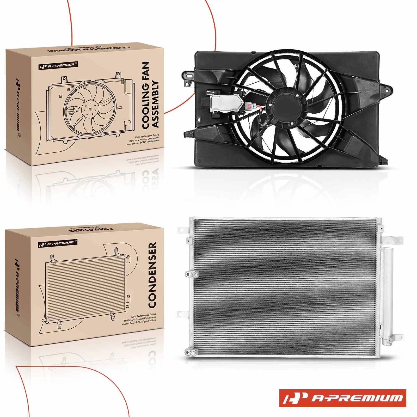 2X AC Condenser & Cooling Fan Assembly Kit for Jeep Cherokee (2014–2018)