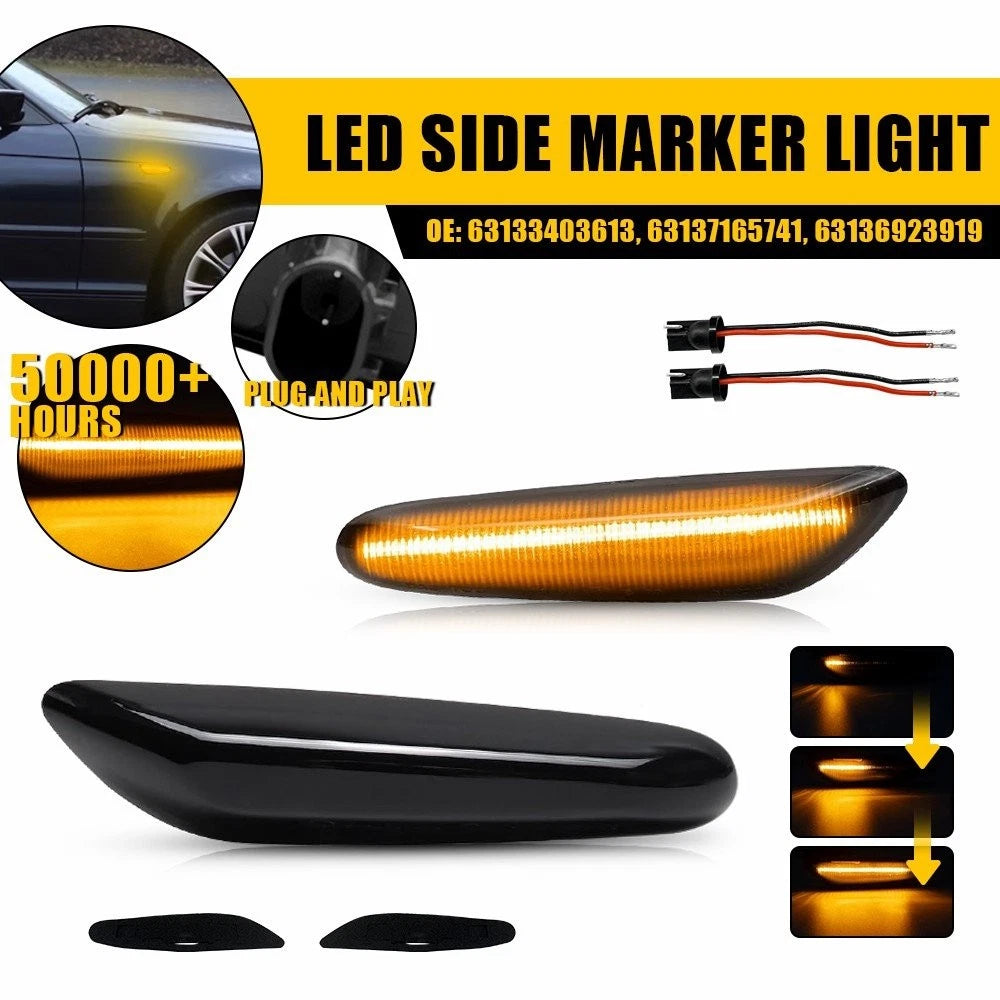 Amber LED Sequential Side Marker Lights for BMW E60 E61 E82 E88 E90 E91 E92 E93 (2007–2013)