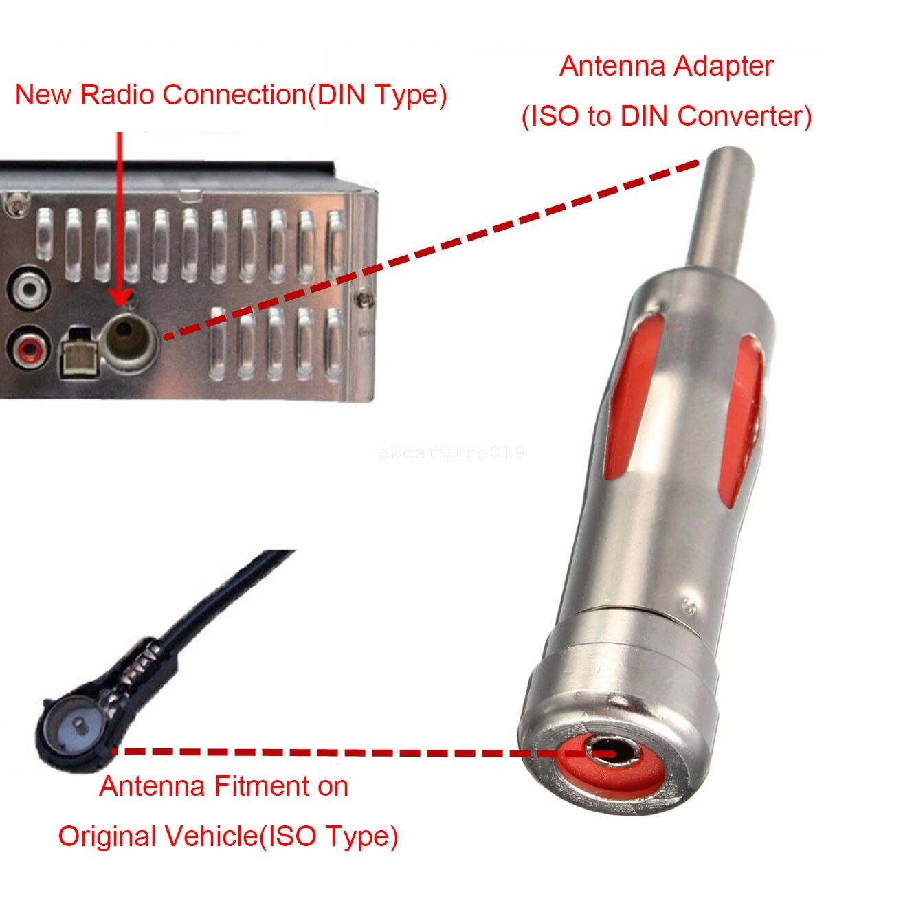 DIN Radio to Factory Antenna ISO Connector Adapter for Toyota Camry (1997–2023)