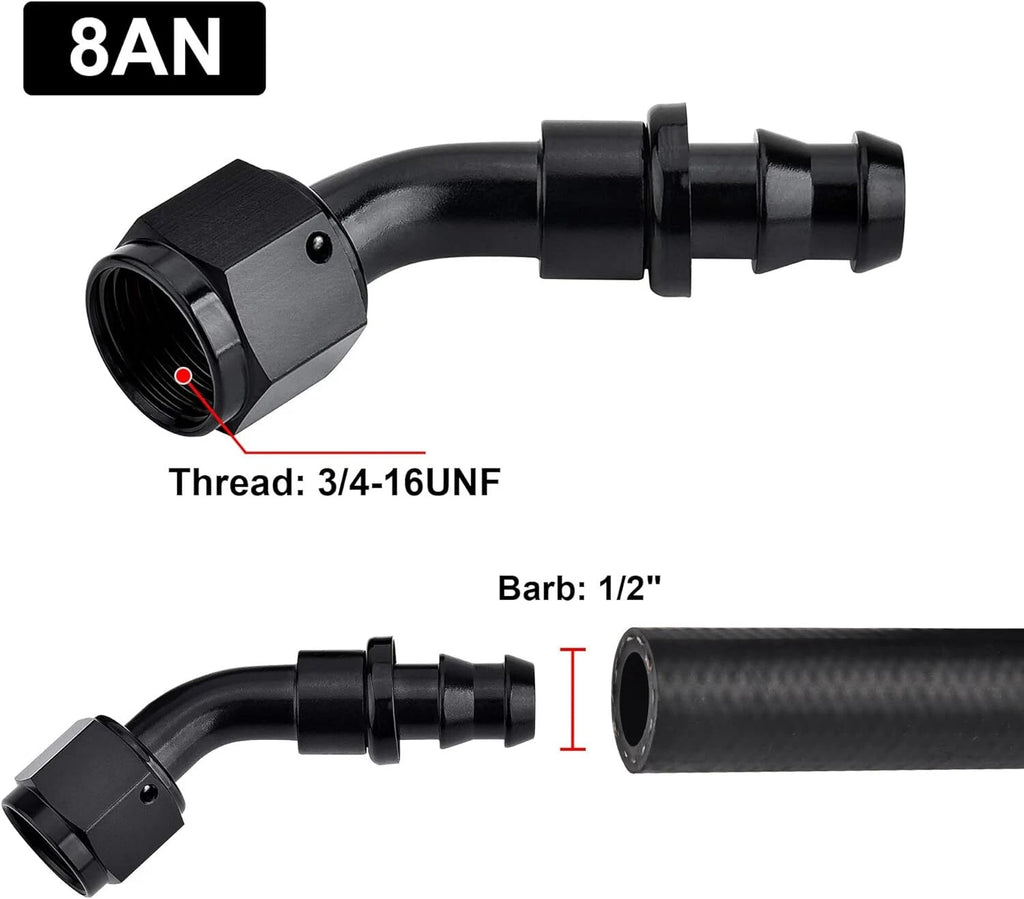 2Pcs 45 Degree Push-On Lock Hose Fitting for AN8 (2000-2000)
