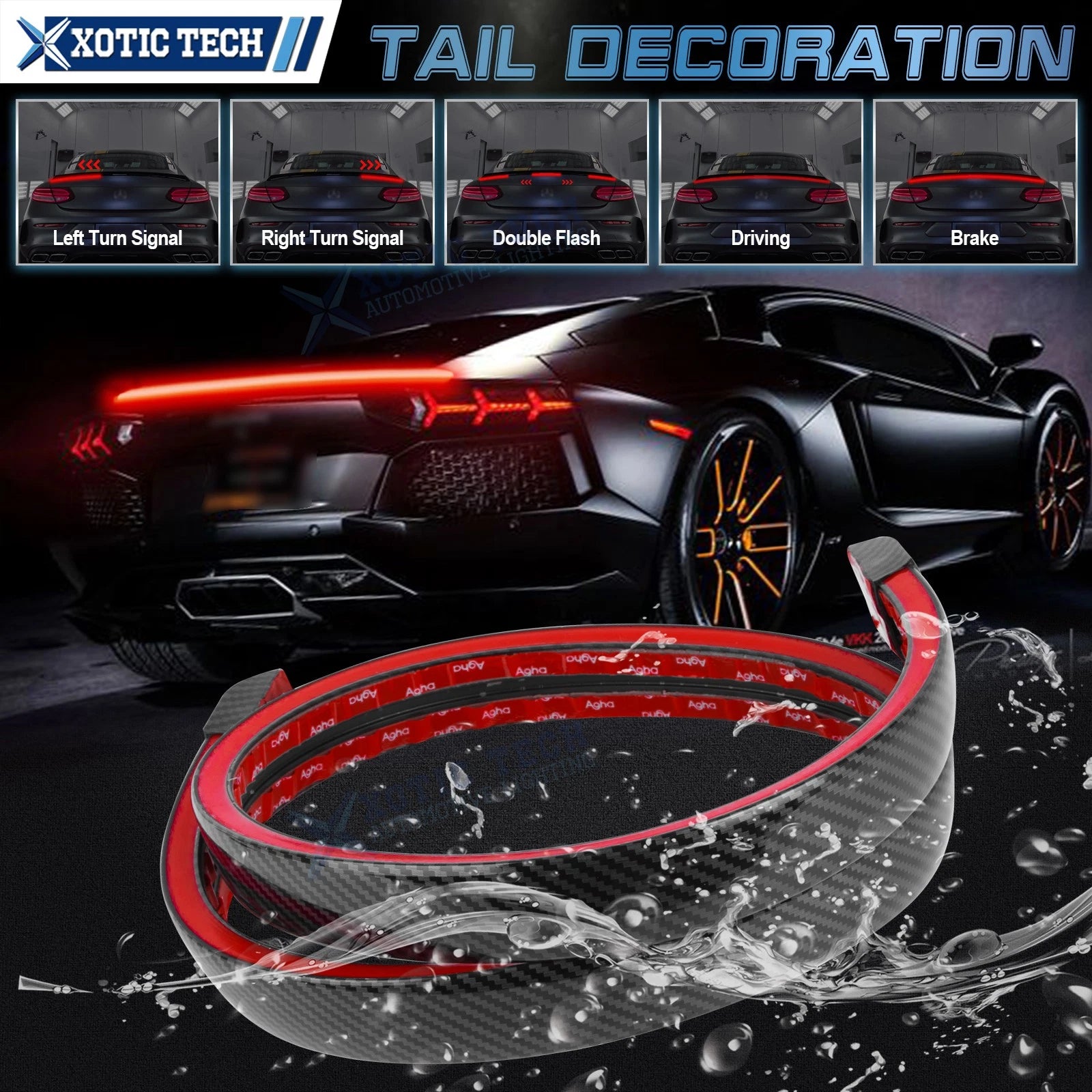 Carbon Fiber Style LED Tail Brake Light Bar for Universal (—)
