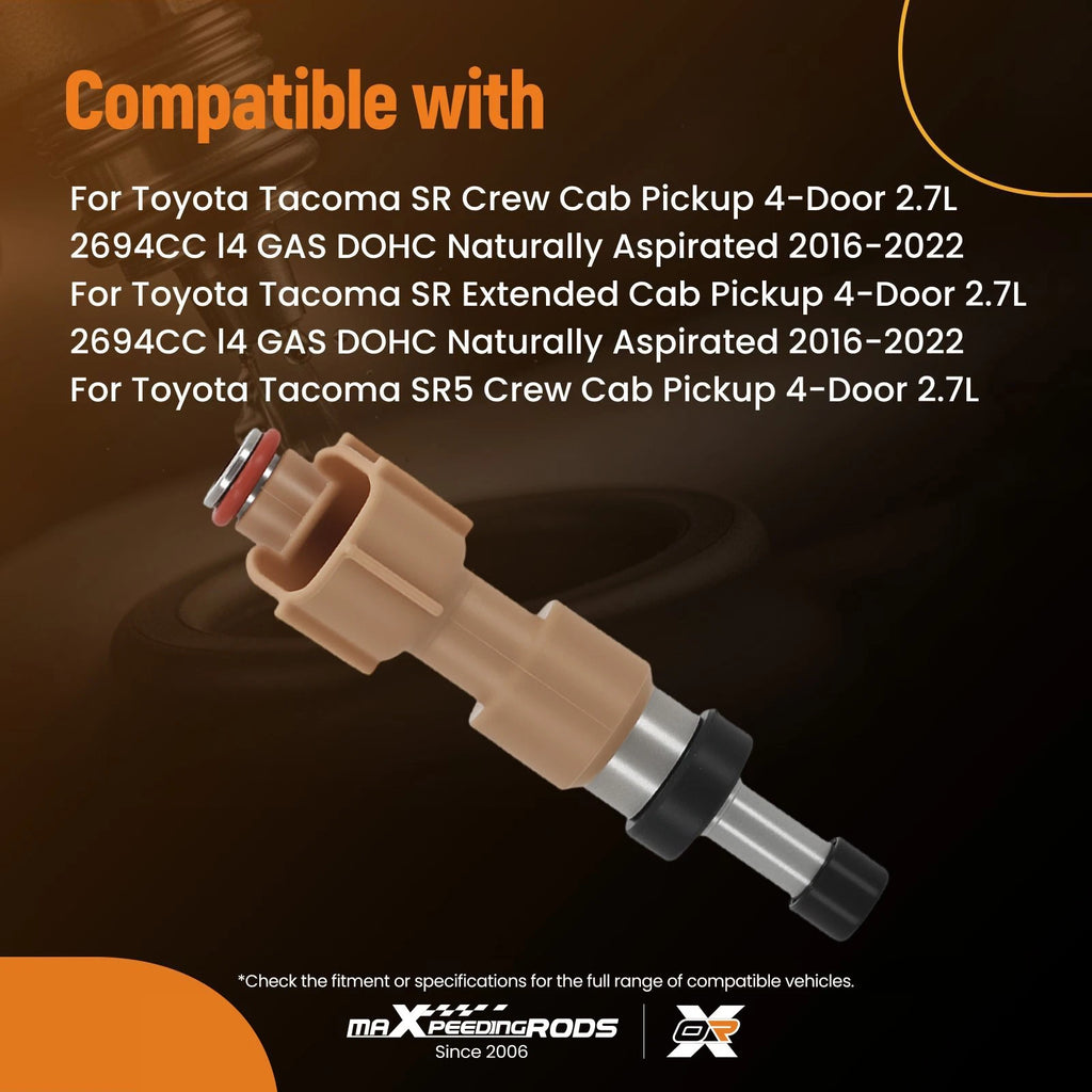 Set of 4 Fuel Injectors for Toyota Tacoma (2016–2022) 2.7L 12 Hole