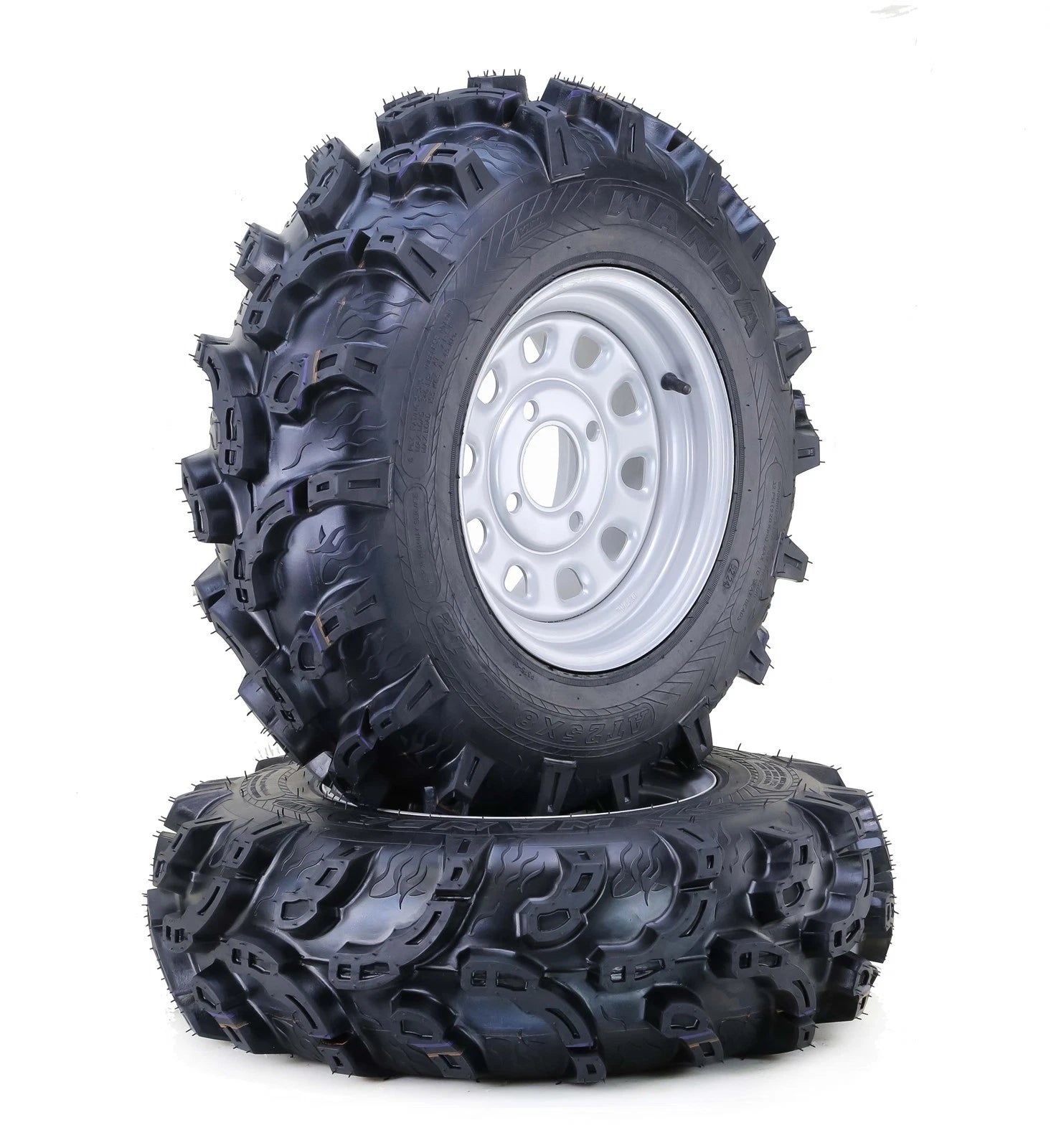 Set of 2 Free Country ATV Tires & Wheels 25x8-12 8-Ply 4-156 PCD 4+3 Silver
