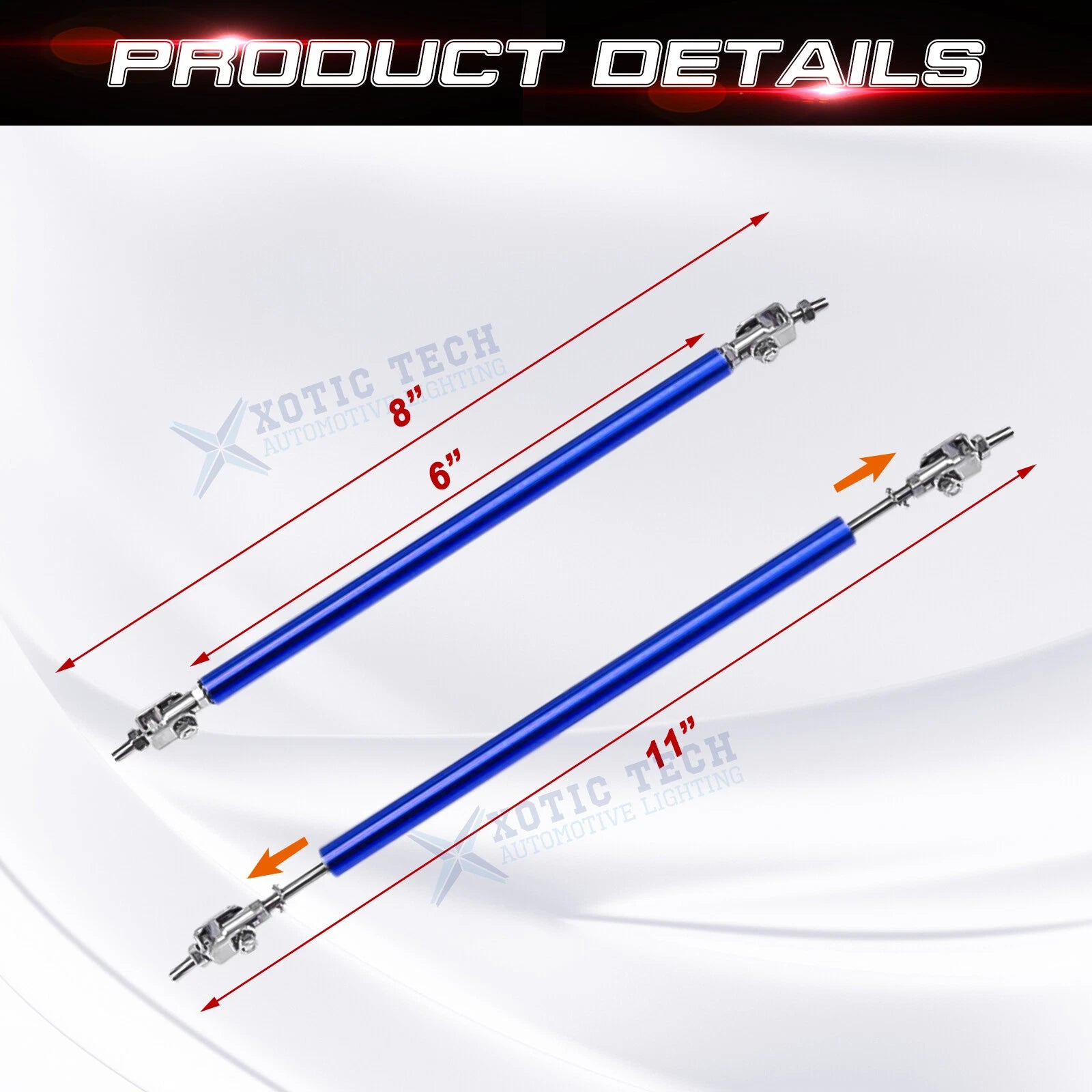 Universal 8-11" Bumper Lip Splitter Strut Rod Support Bars (2010-2020)