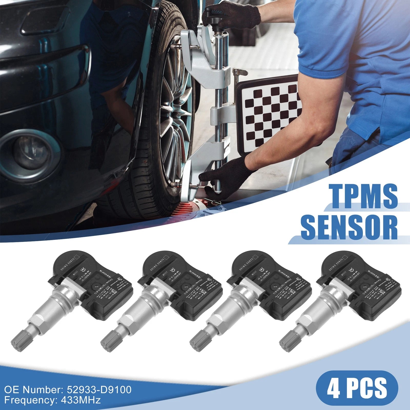 Set of 4 Tire Pressure Sensors 52933-D9100 433MHz for Kia Cadenza (2017–2020)