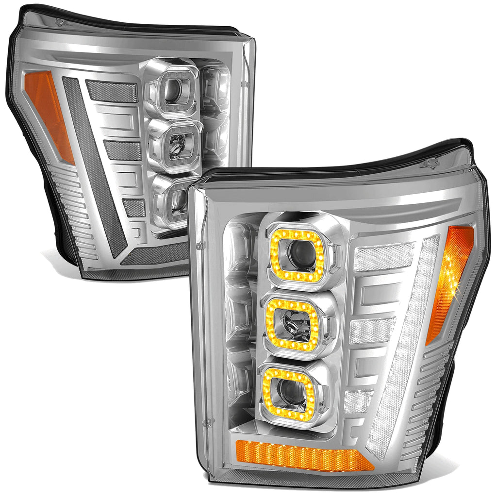 Sequential LED Light Bar Headlight for Ford F250 SD (2011–2016) - Chrome Amber