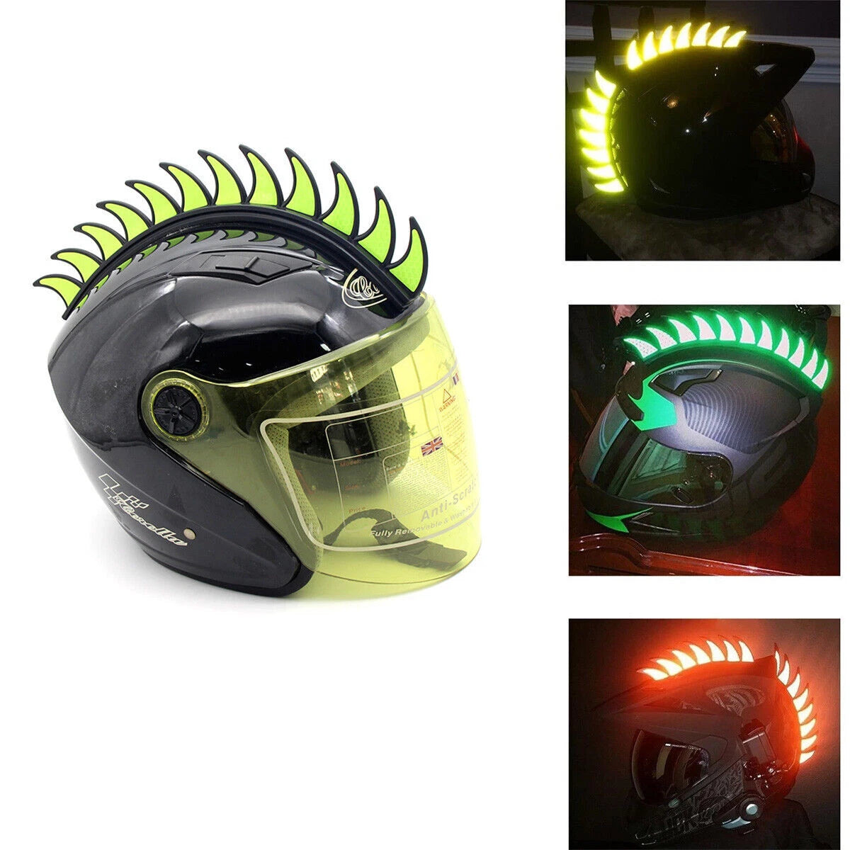Rubber Helmet Mohawk Spikes for Dirtbike + 3M Reflective Strip