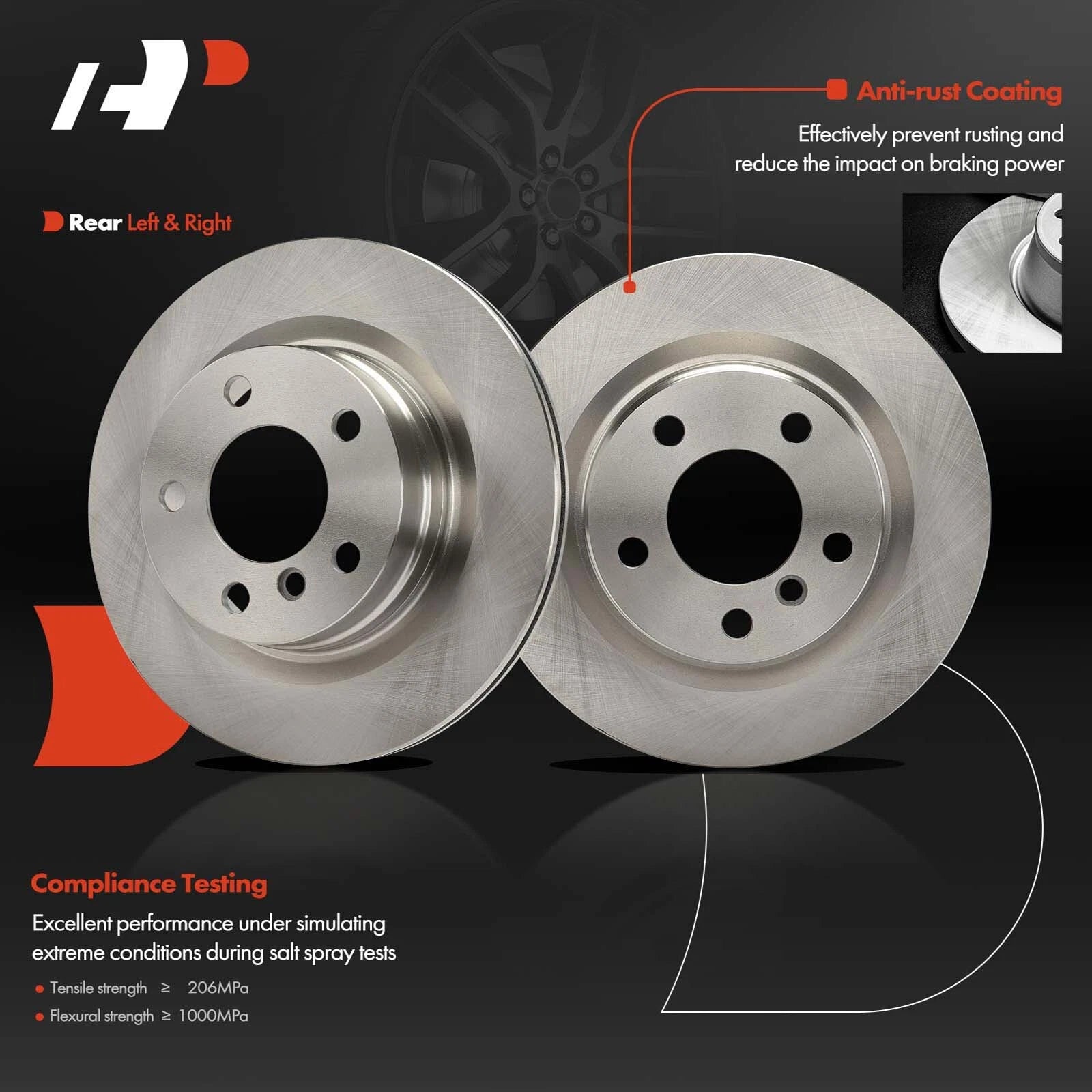 Rear Disc Brake Rotors & Ceramic Pads for BMW 320i 328i (2013–2018)