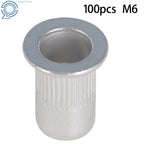 100 Pack Aluminum Flat Head Rivet Nut Insert for Metric M6