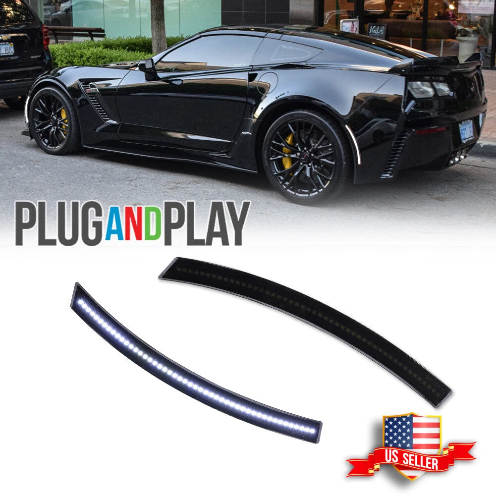 2X Smoked Lens White LED Rear Side Marker Lights for Chevy Corvette C7 (2014–2019)