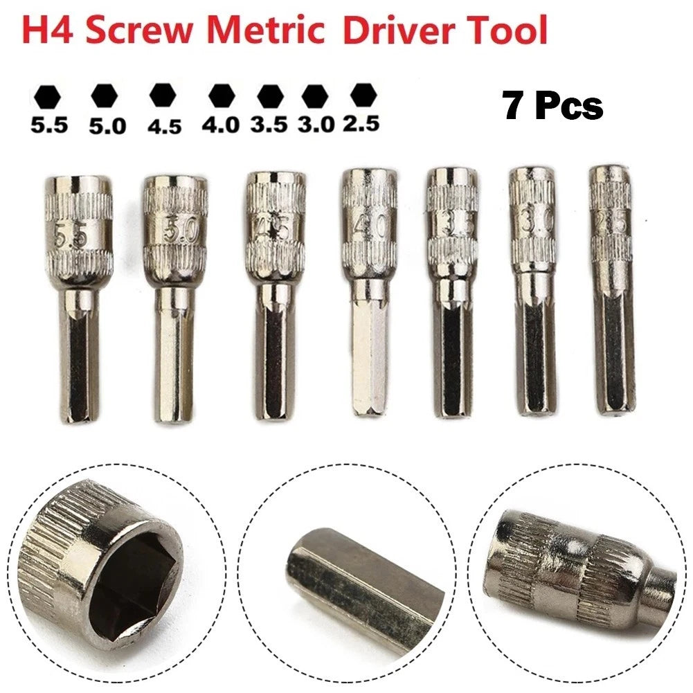 Set of 7 Hex Socket Hex Shank Drivers 6 Point M2.5/3.0/3.5/4.0/4.5/5.0/5.5mm