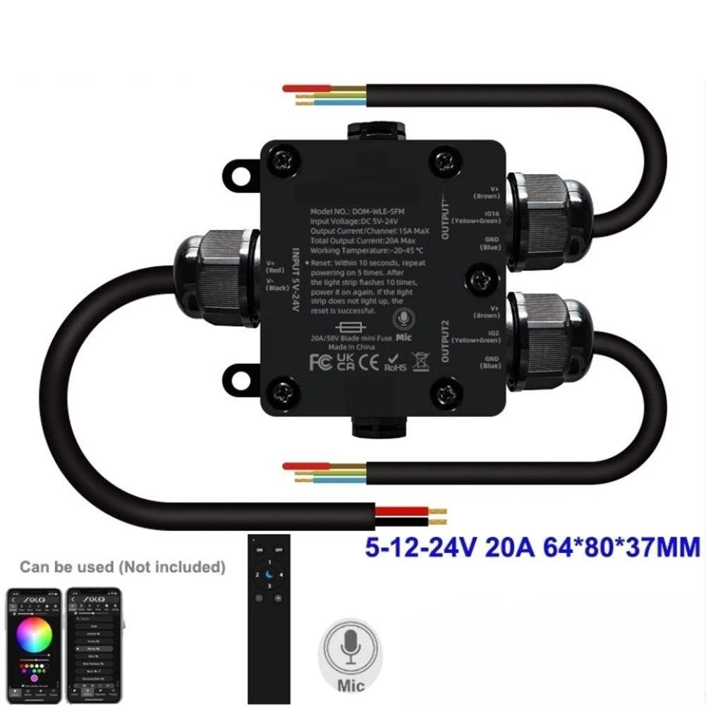 IP65 LED Controller with Mic for ESP32 (Pool Spa Boat Outdoor Lighting)