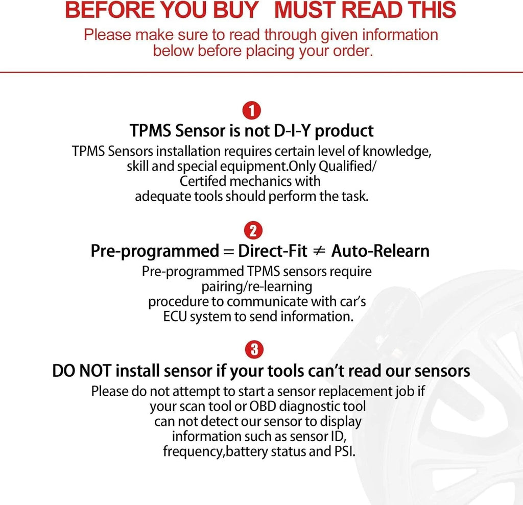 Tire Pressure Sensor TPMS for Audi S6 5.2L (2007–2011) and BMW 335i 3.0L (2007–2011)