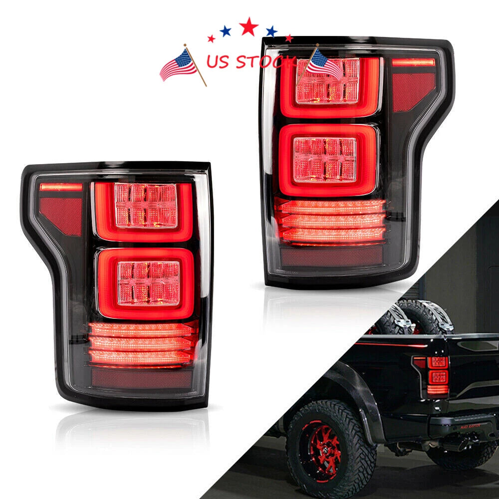 2X LED Tail Lights for Ford F150 (2015–2020) Clear Rear Lamps Assembly
