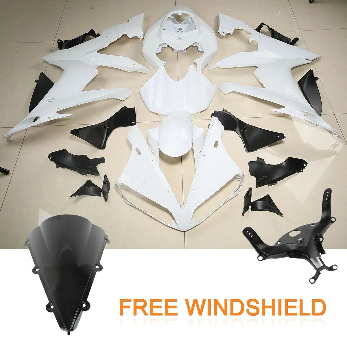 Unpainted Fairings Bodywork & Upper Stay Bracket for Yamaha YZF R1 (2004–2006)