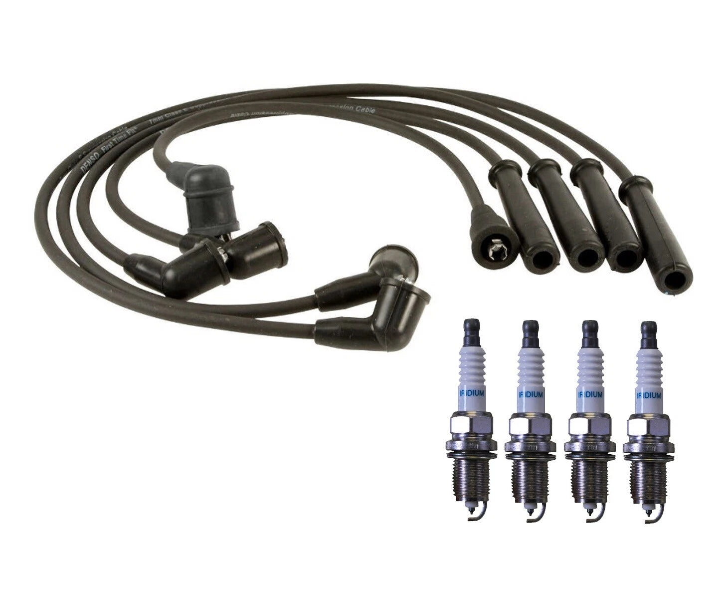 Denso 7mm Wire Set & 4 Iridium Spark Plugs for Ford Probe (1993–1997)