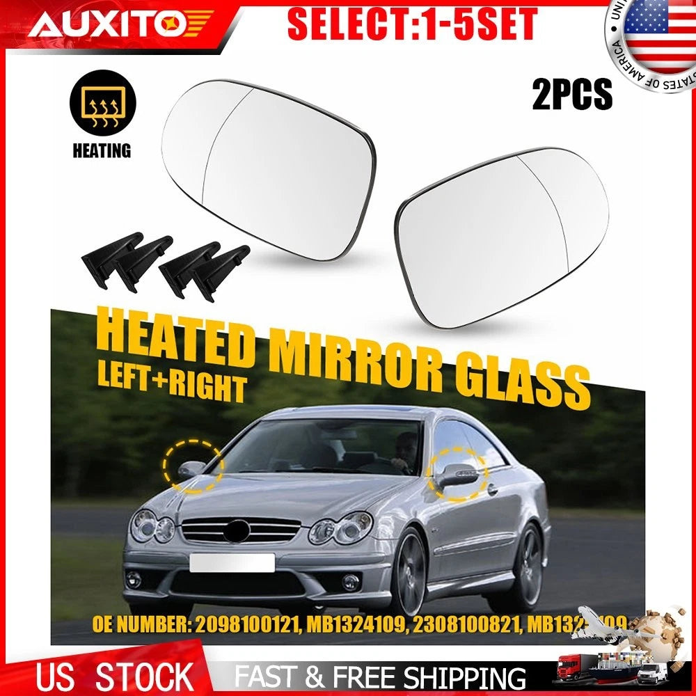 Set of 2 Heated Mirror Glass for Mercedes CLK500 CLK55 AMG (2003–2009)