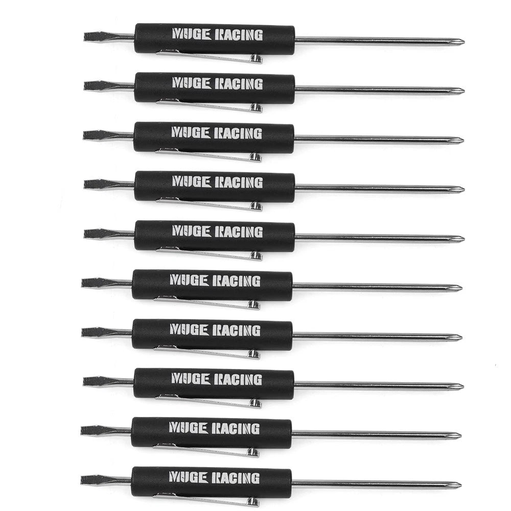 Set of 10 Black Flat Pocket Screwdrivers with Phillips Top and Clip