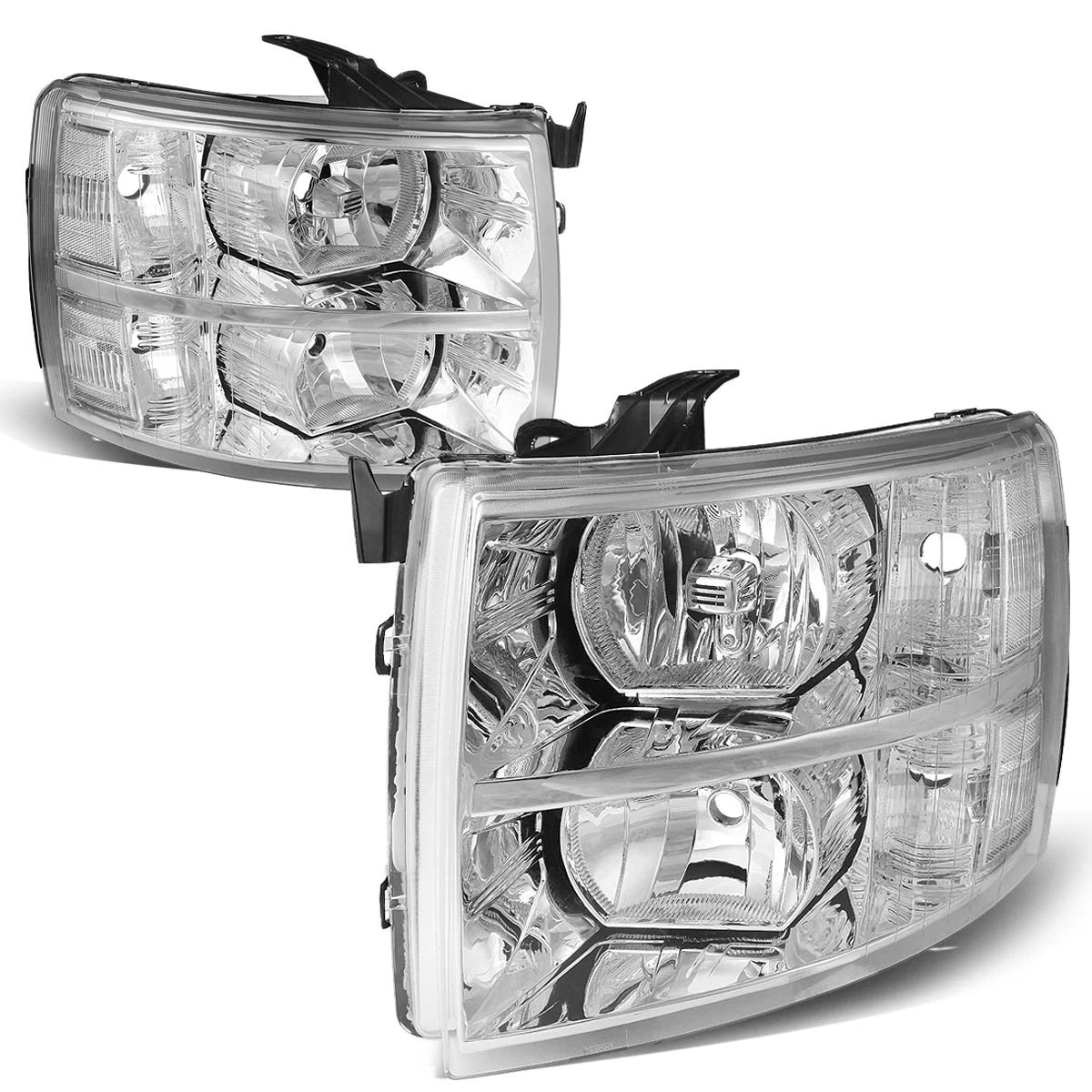 Pair of Chrome Housing Clear Headlights for Chevy Silverado (2007–2014)