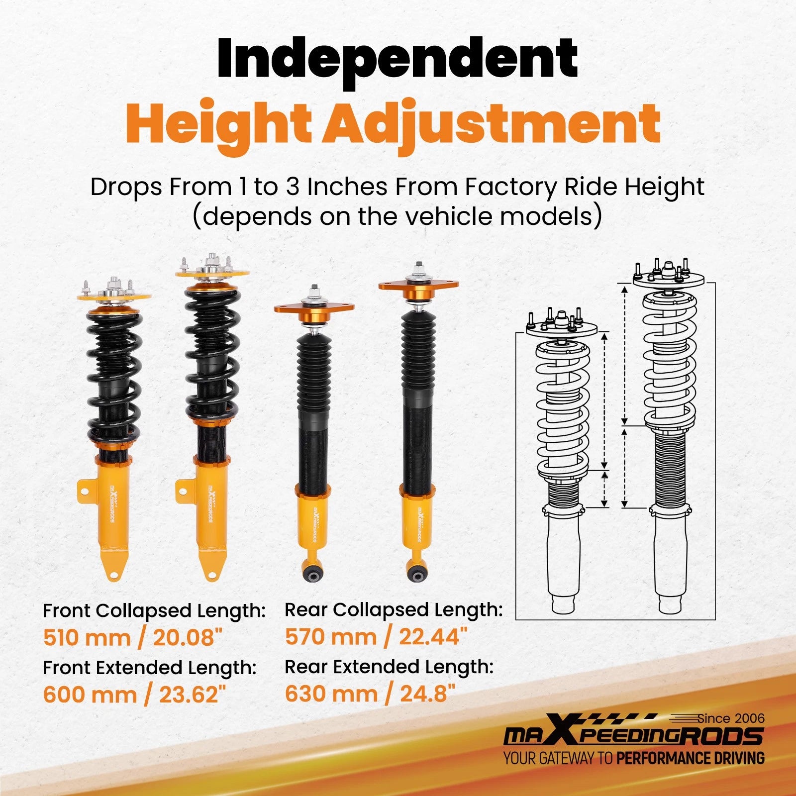 Lowering Coilover & Front Upper Camber Arm for Dodge Charger SRT-8 (2006–2010)