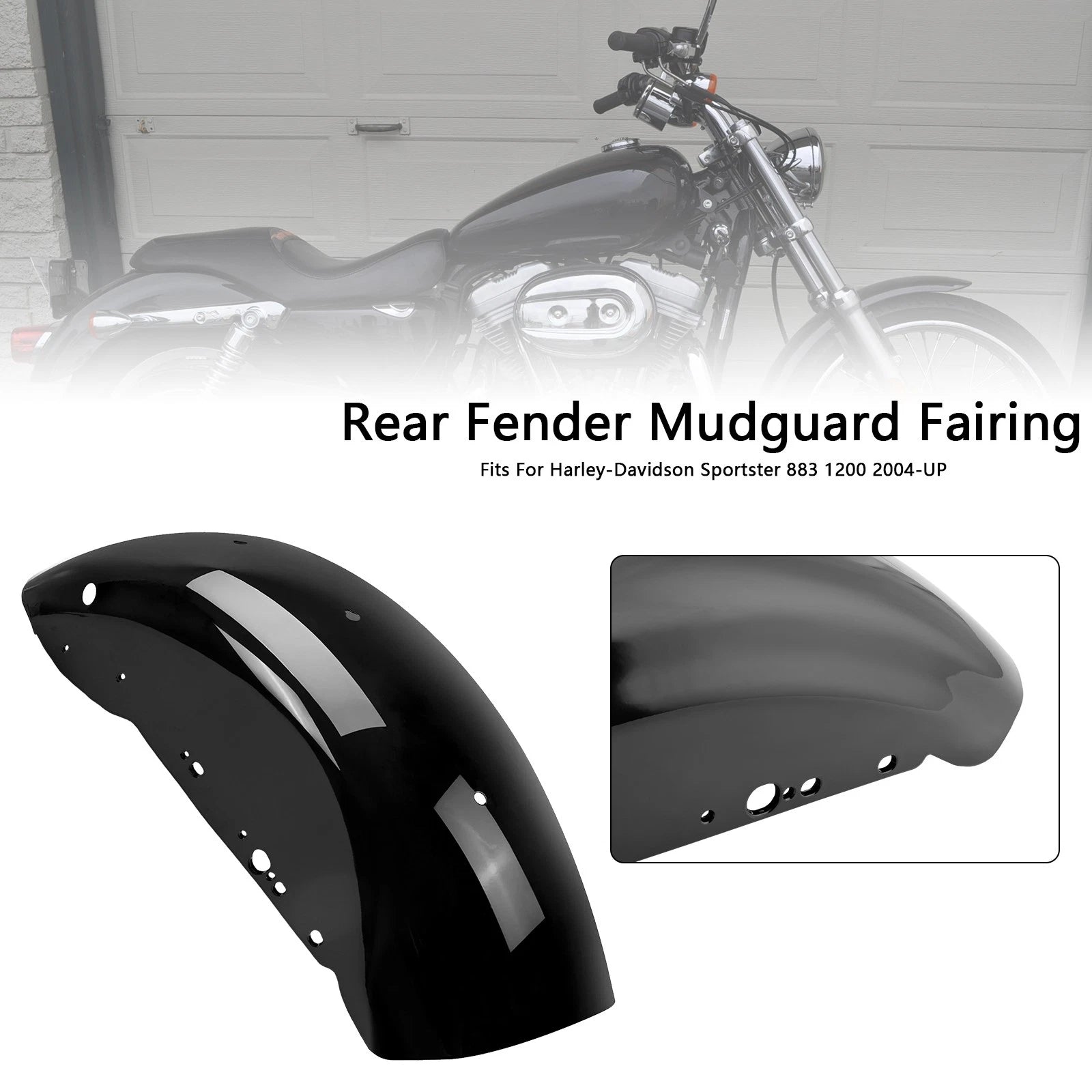 Rear Fender Mudguard Fairing for Sportster 883 1200 (2004–Present) Black