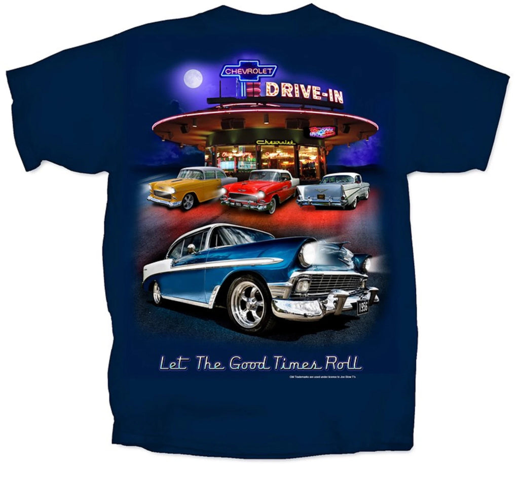 Chevy Tri-Five T-Shirt Blue for Bel Air 150 210 Drive In Scene (1955–1957)