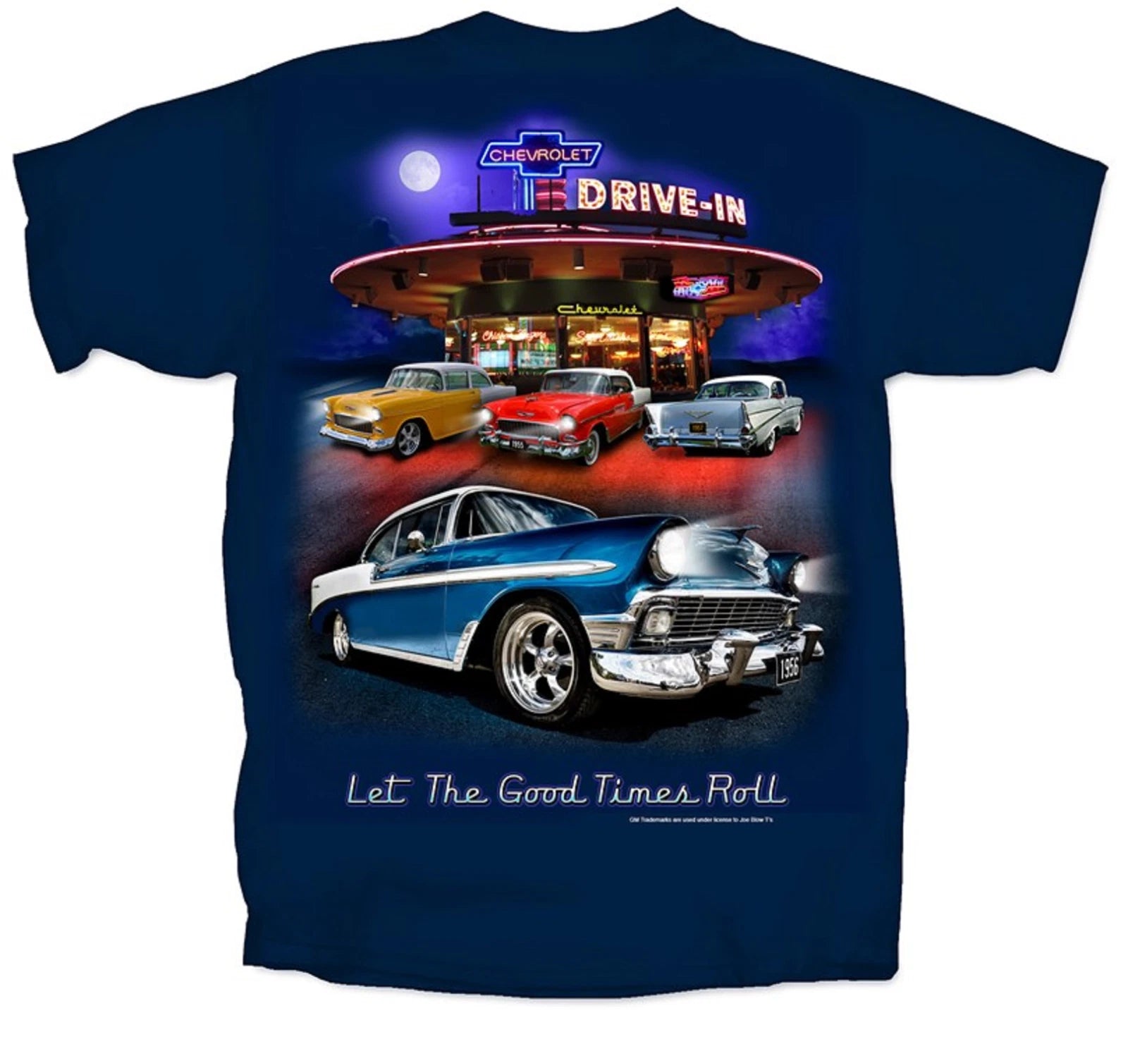 Chevy Tri-Five T-Shirt Blue for Bel Air 150 210 Drive In Scene (1955–1957)