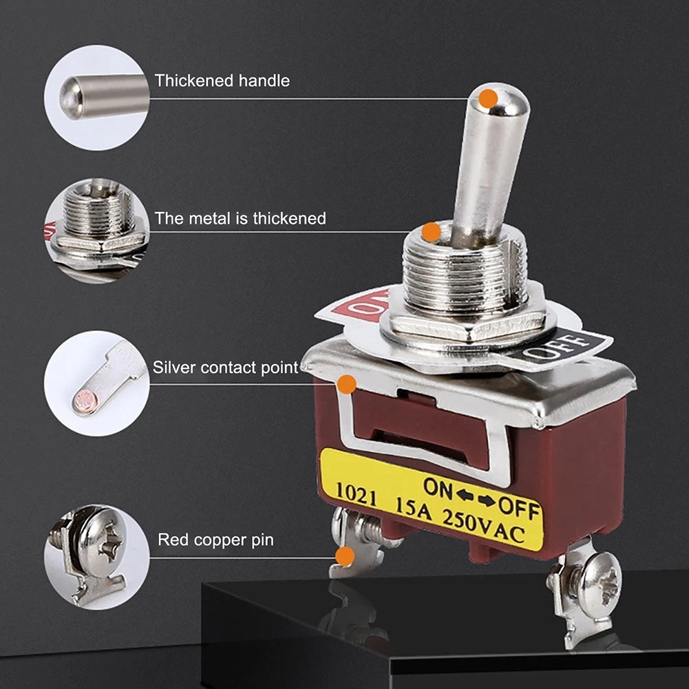 SPST Toggle Switch 15A 250V 2 Pin 2 Position with Waterproof Cap