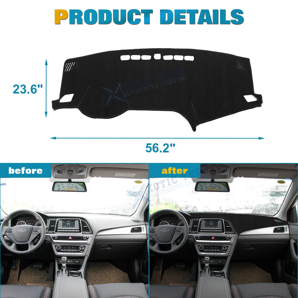 Non-Slip Dashboard Mat Cover Polyester for Hyundai Sonata 2015-2019