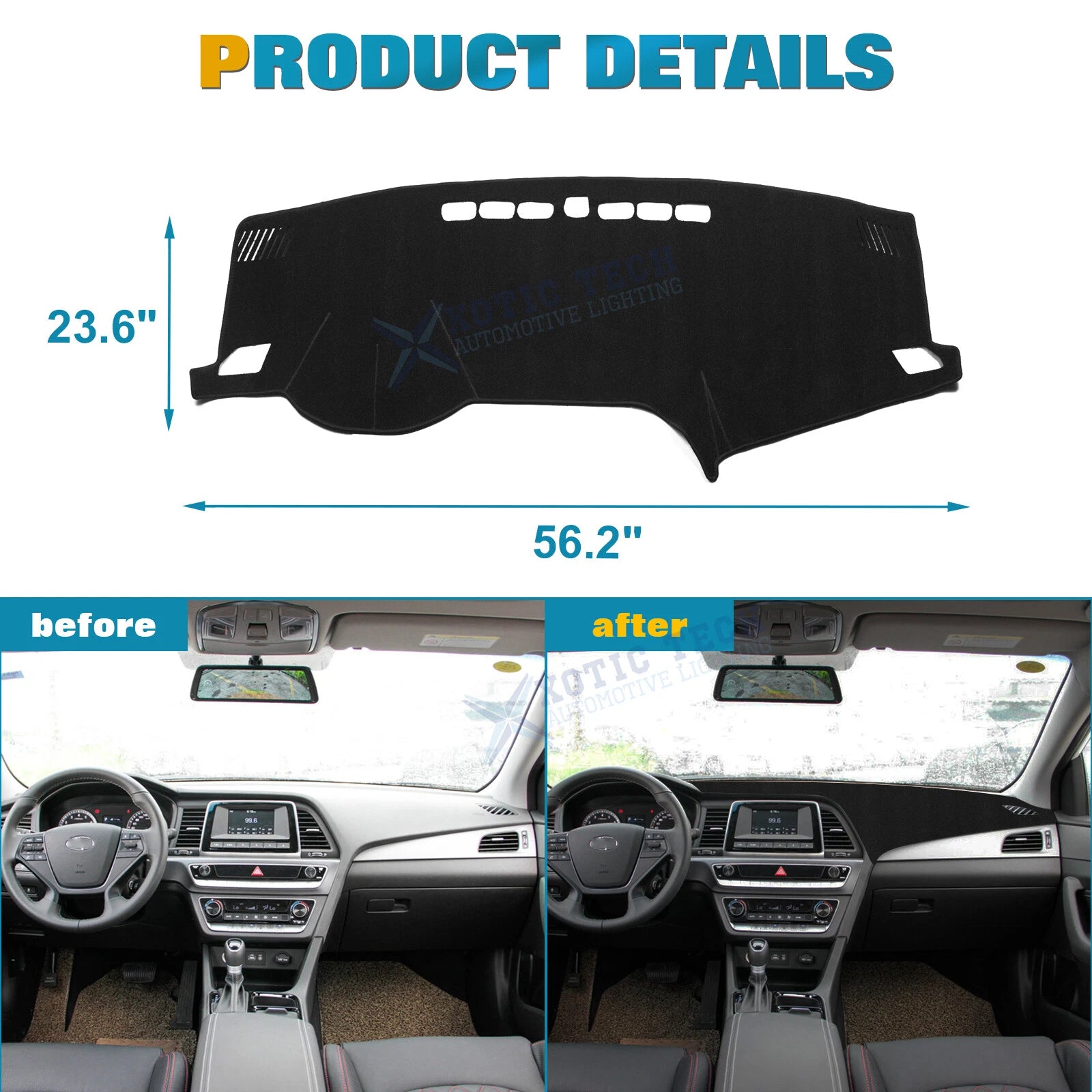 Non-Slip Dashboard Mat Cover Polyester for Hyundai Sonata 2015-2019