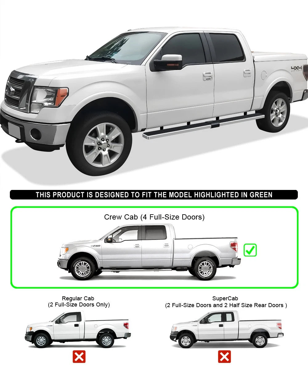 5in Wheel to Wheel Side Steps for Ford F150 SuperCrew Cab (2009-2014)