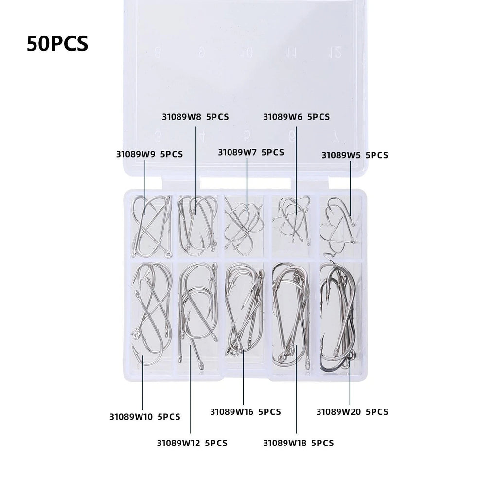 100pcs Double Barb Surf Fishing Hooks Long Shank Saltwater Silver