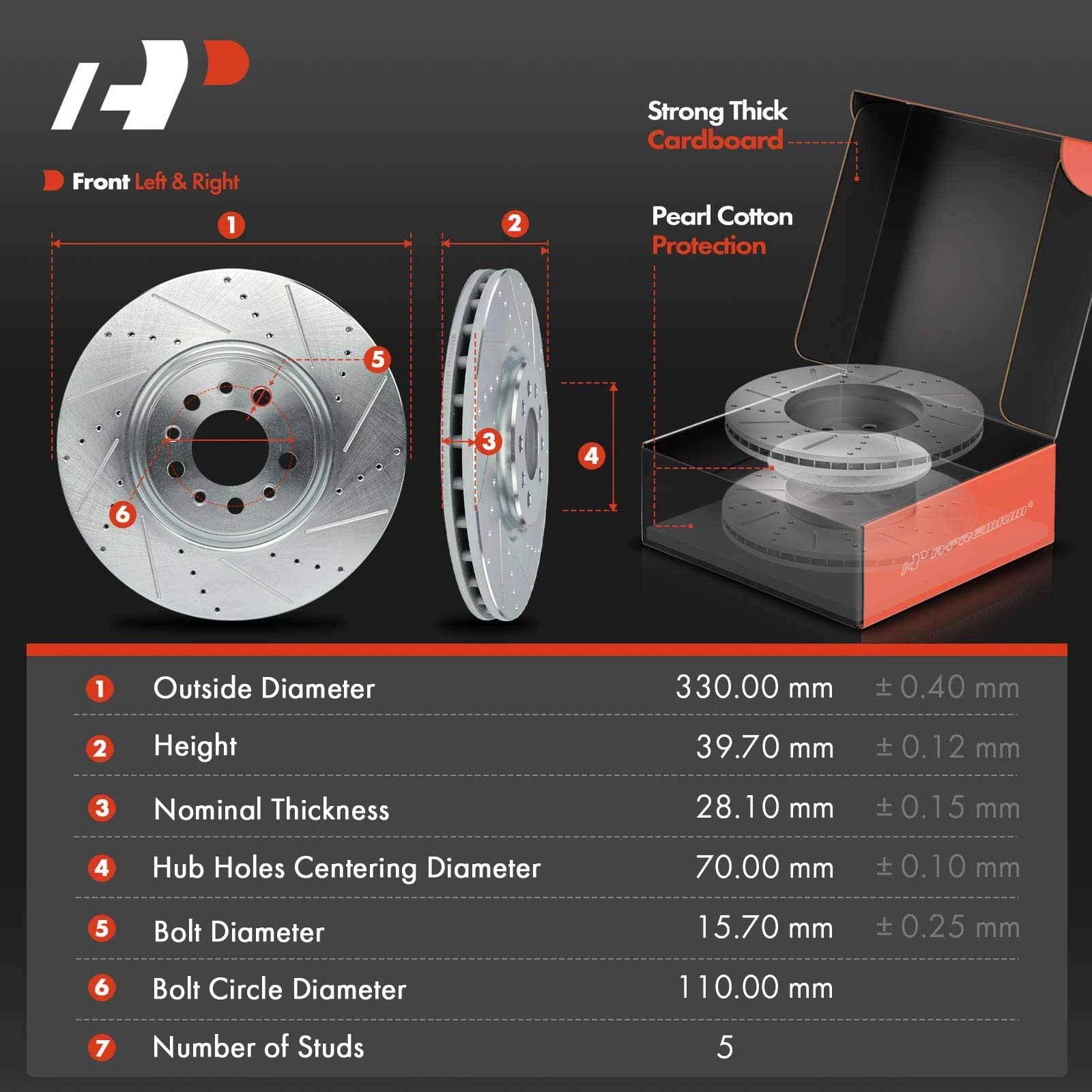 Front & Rear Drilled Brake Rotors & Ceramic Pads for Jeep Cherokee (2018–2022)