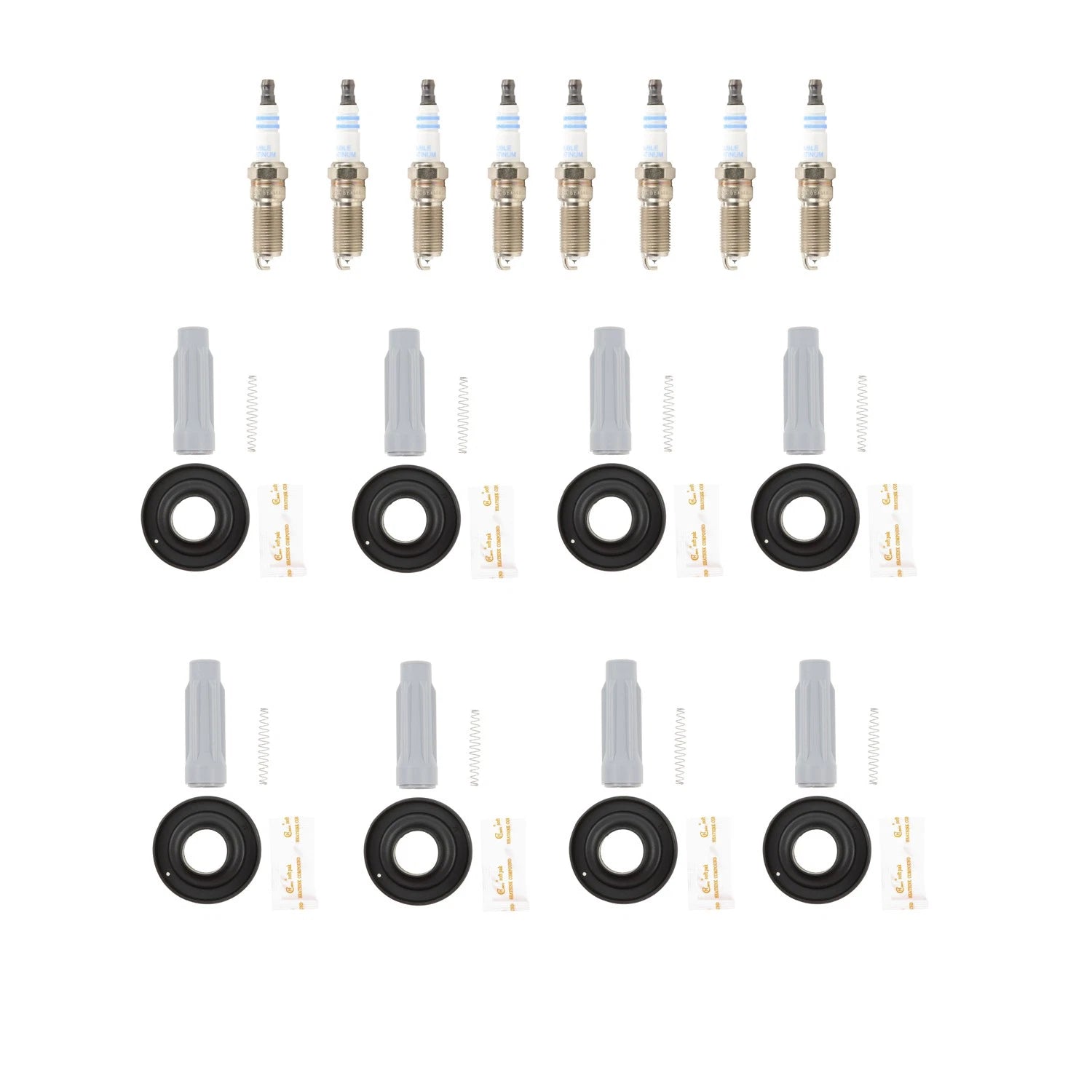 Set of 8 Double Platinum Spark Plugs & NGK Coil Boots for Ford Mustang V8