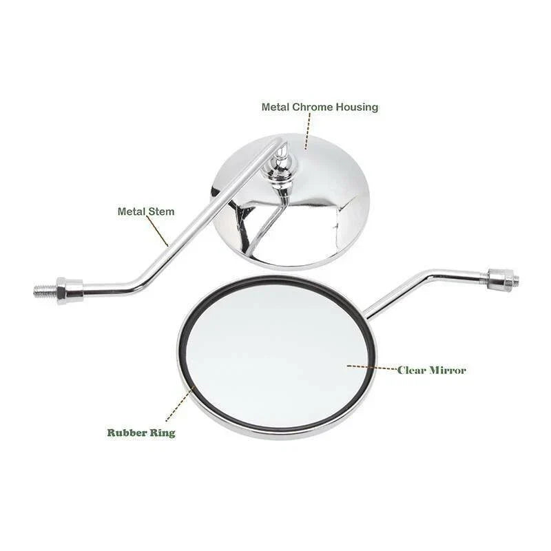 10mm Chrome Round Side Mirrors for Honda CB750, CL90, CB100, CL125 (1969-1982)