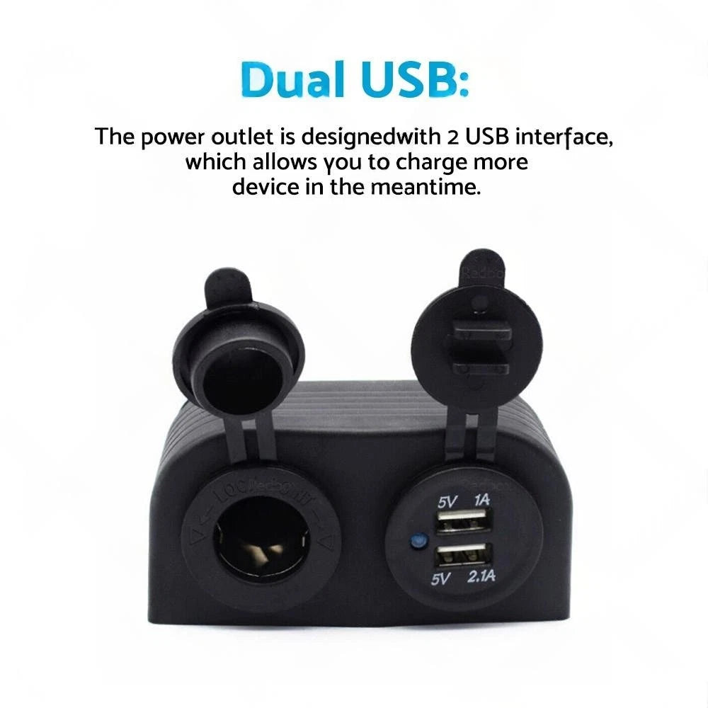 Dual USB Port Charger Socket Panel Adapter for Car Boat Caravan (12V)