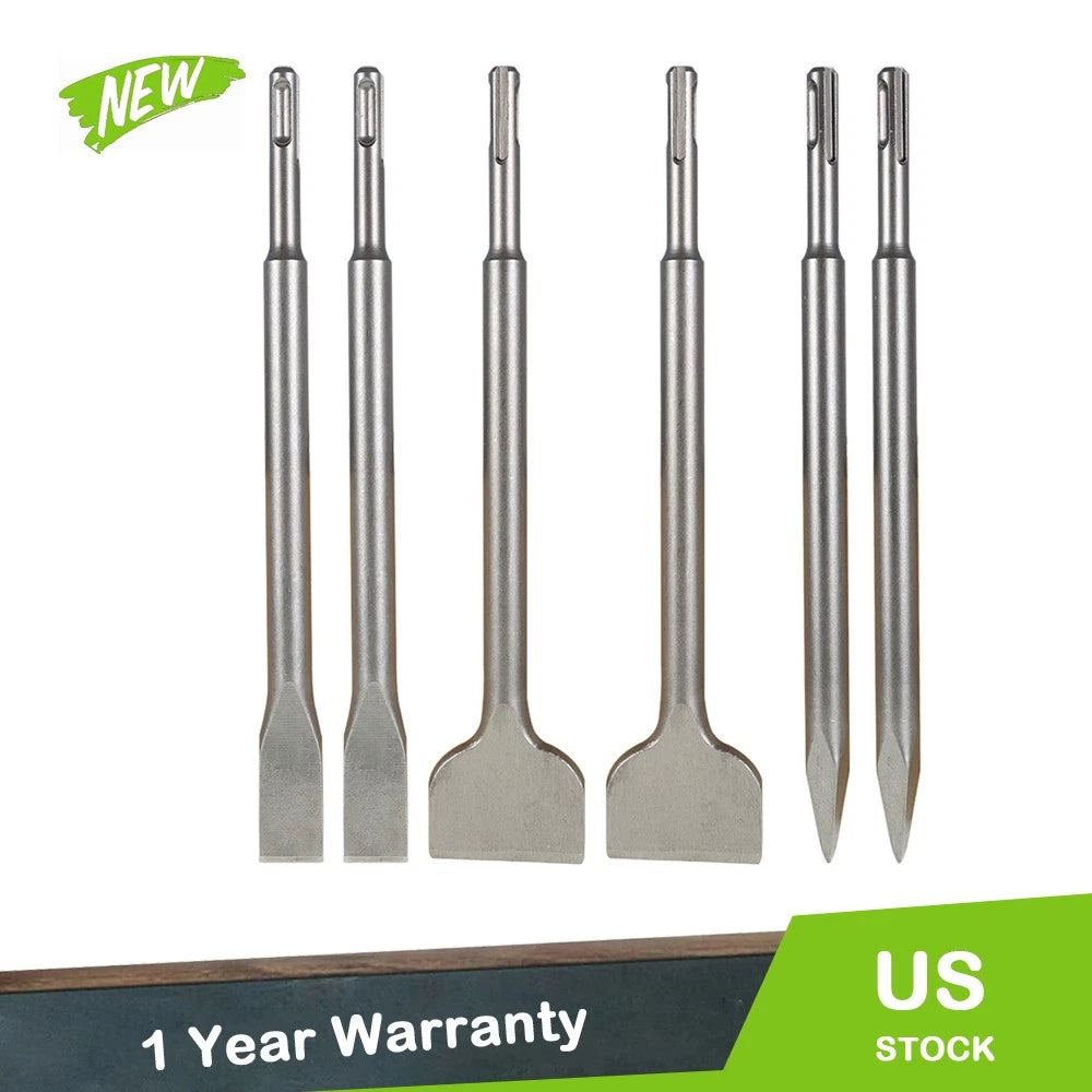 Set of 6 Concrete Drill Bits with Point Chisel + 20mm & 40mm Flat Chisel