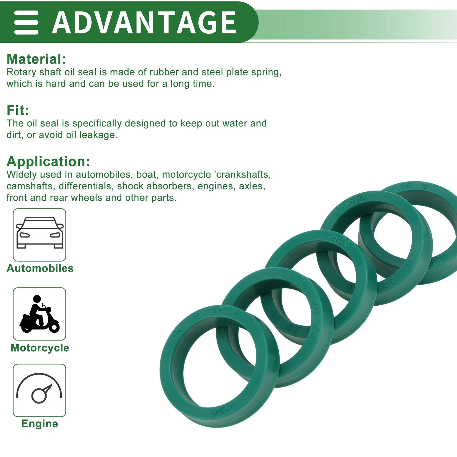 Set of 5 Oil Seal Ring 20x26x6mm for Rotary Shaft (High Pressure)