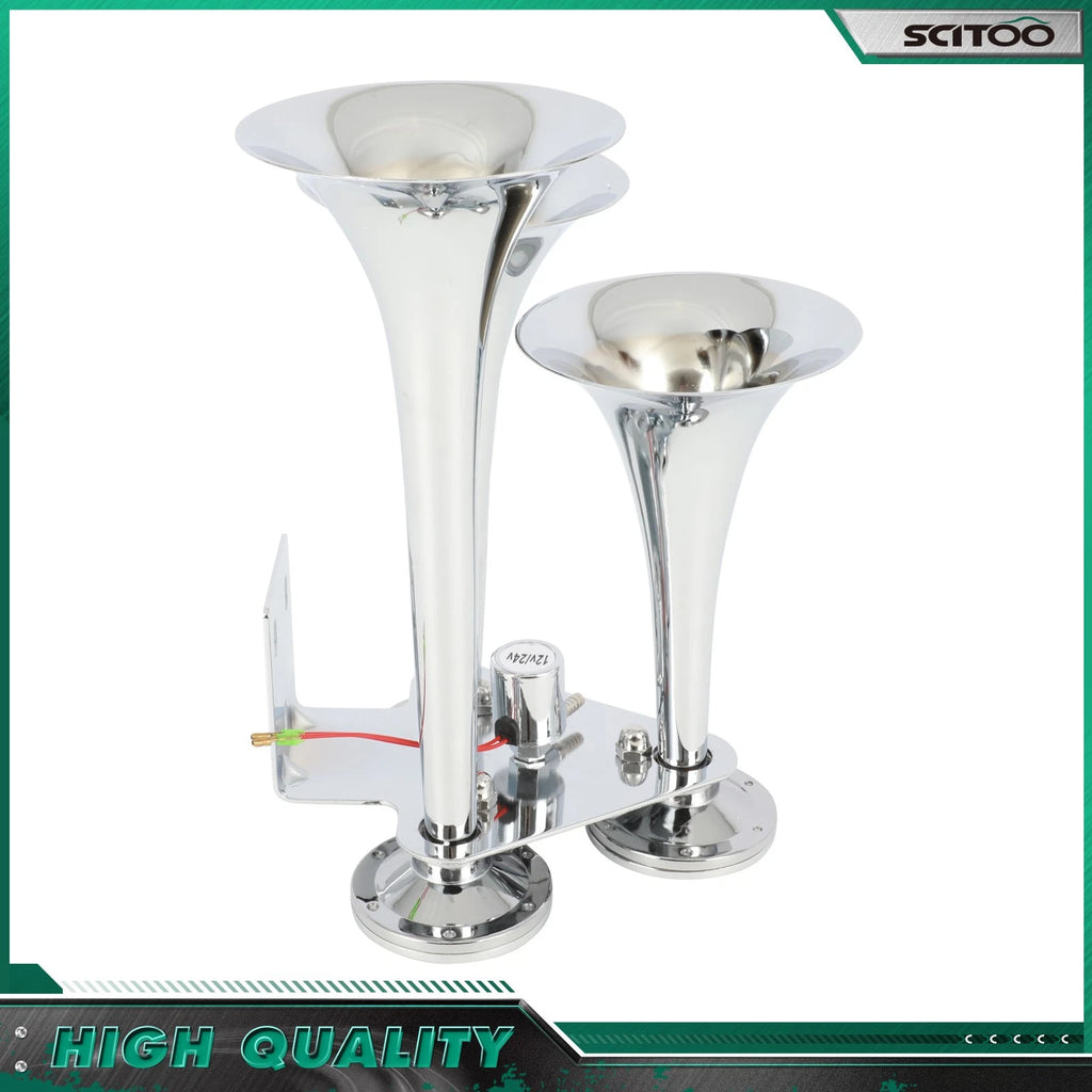 3 Trumpet Train Horn Kit for Truck Van Car Boat (Electric Air Horn 152DB)