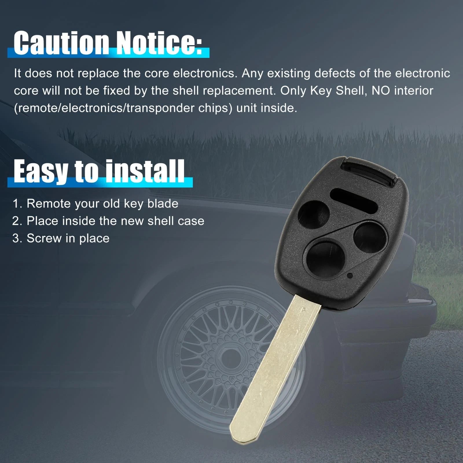 Car Key Shell Case OUCG8D-380H-A for Honda Accord (2003–2007) 4 Buttons Black