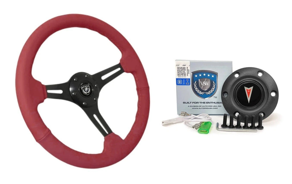 Steering Wheel Cover 6 Hole Slotted Black Leather for Pontiac (1969–1970)