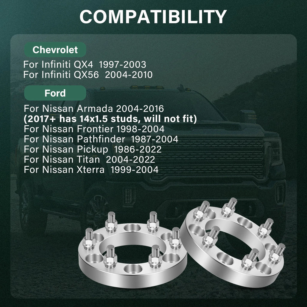 Set of 4 Wheel Spacers 1" Thick 6x5.5 12x1.25 for Nissan Armada (2005–2015)