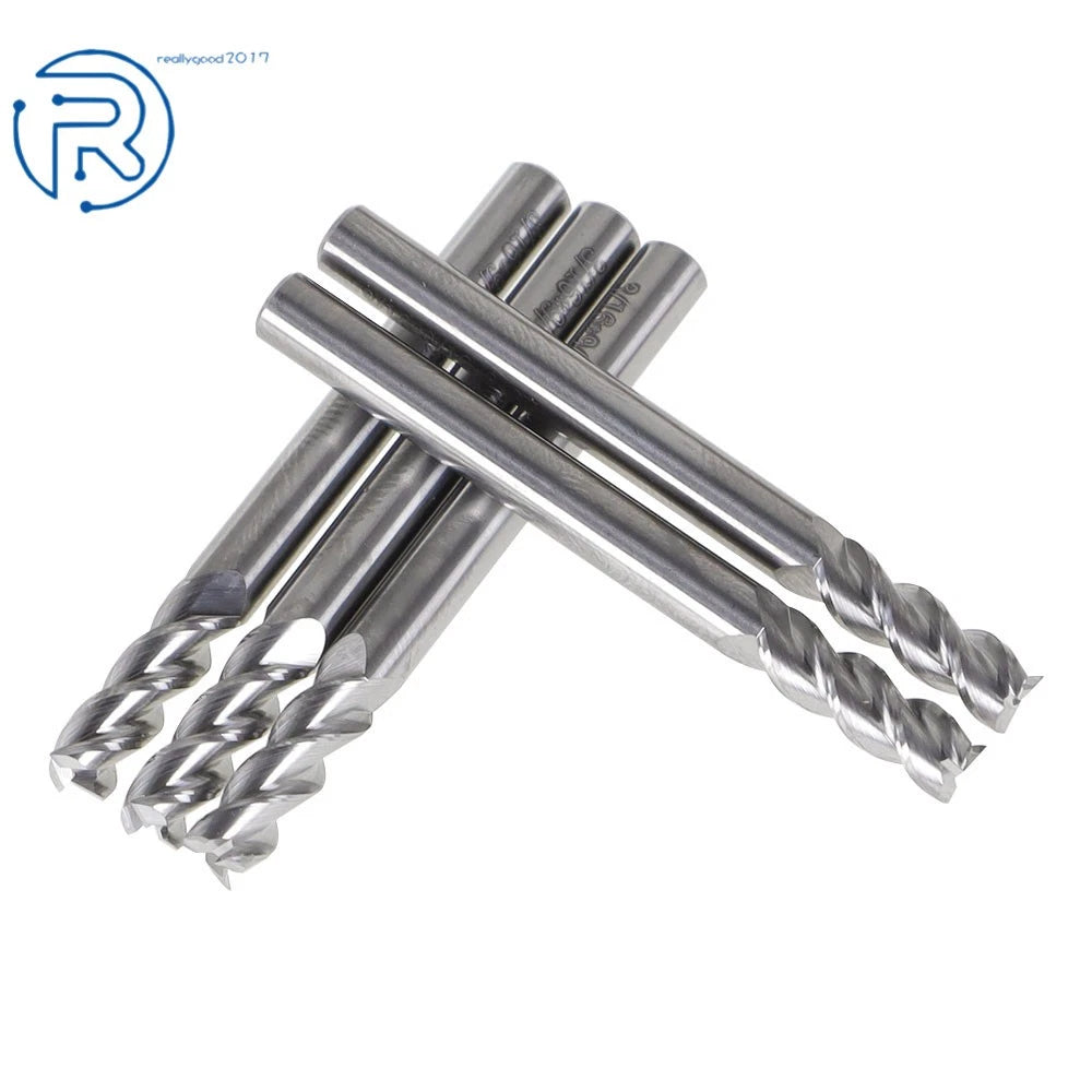 Set of 5 Carbide End Mills for Various Applications (3/16" Flute, 2" Length)