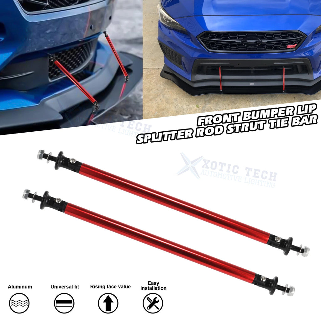 Sporty Red Aluminum Front Bumper Lip Strut Rod Tie Bar Stabilizer (Universal)