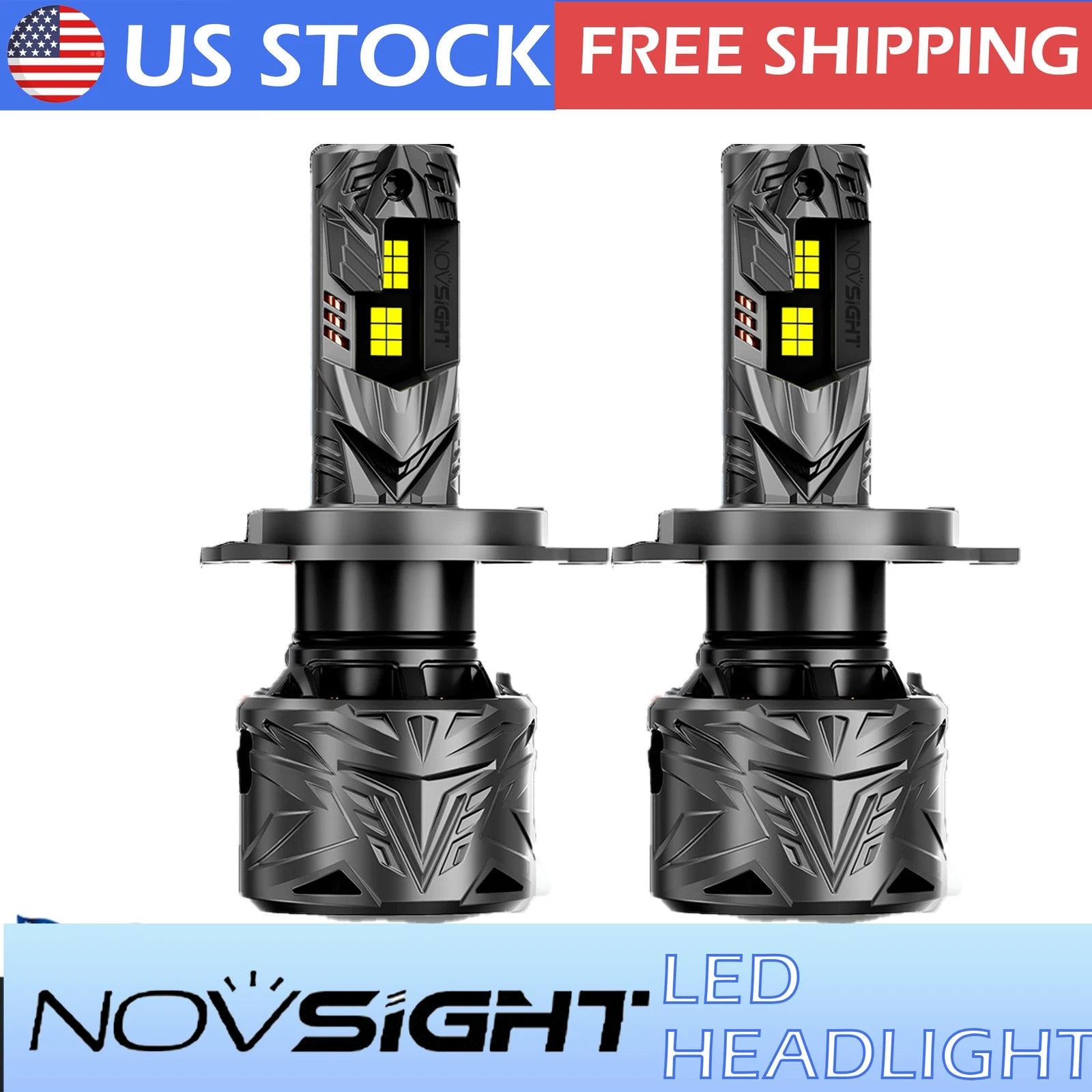2X H4 HB2 9003 LED Headlight Bulbs for Universal Fit (6500K, 50000LM, 240W)
